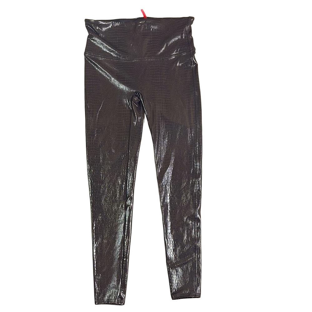SPANX Glossy Brown Textured Shape-wear Leggings Size XLarge